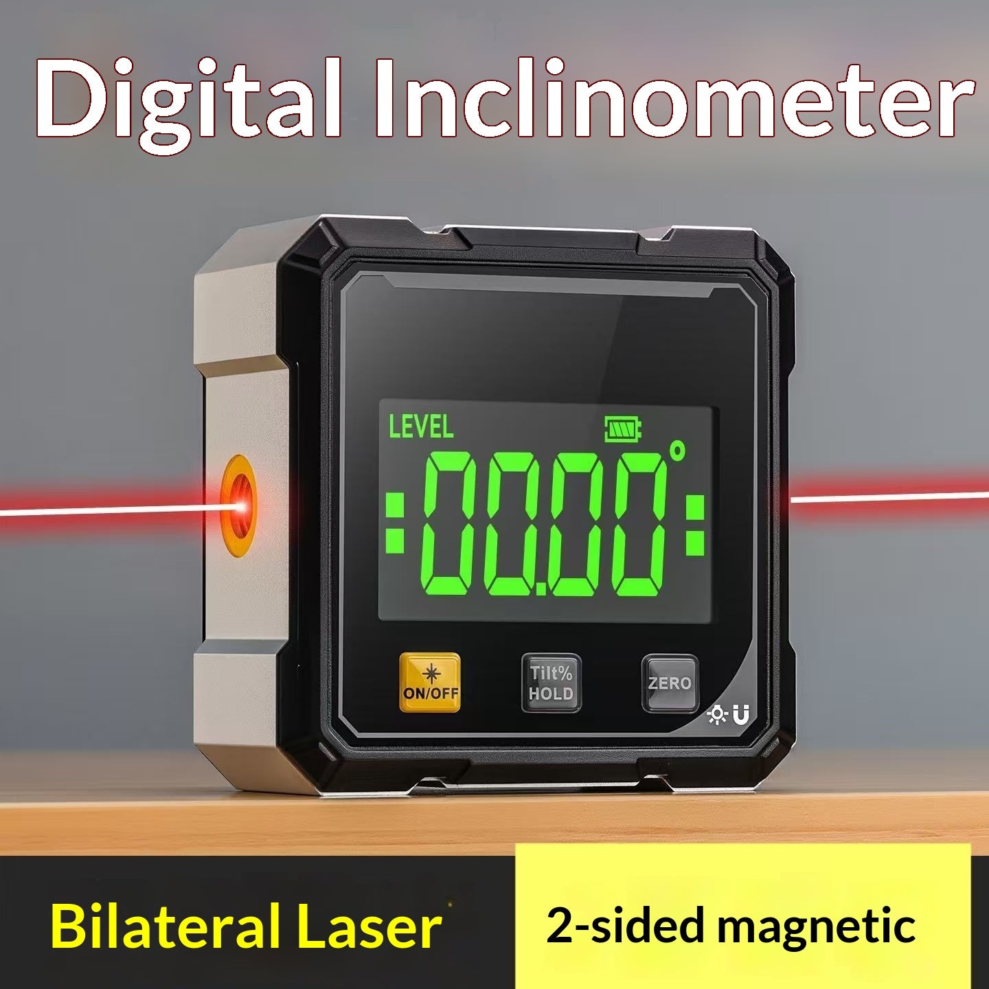 360° digitalni laserski merilnik naklona z magnetnim dnom in USB polnjenjem
