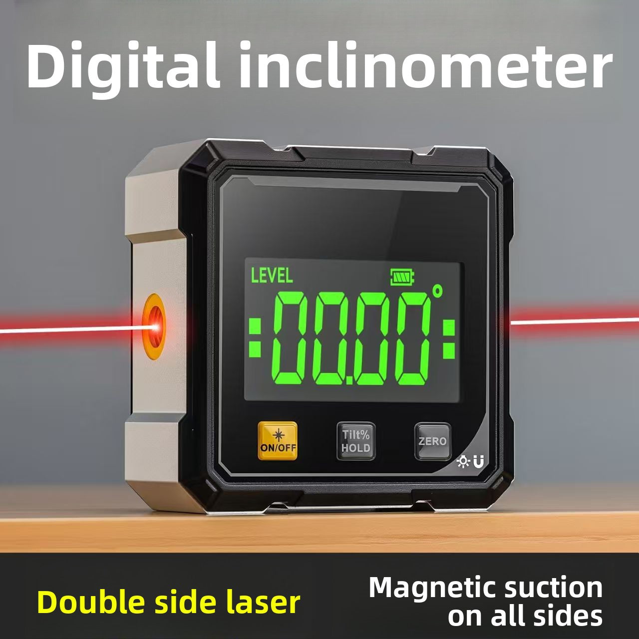 360° digitalni laserski merilnik naklona z magnetnim dnom in USB polnjenjem